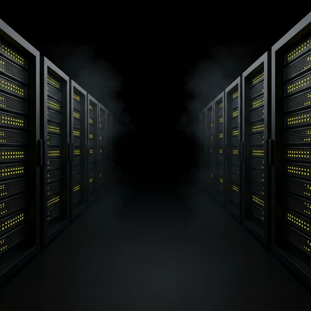 Infraestrutura de data center enterprise com iluminacao cinematografica